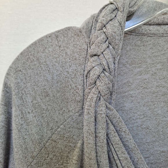 Anthropologie One September Heathered Gray Braided V-Neck Knit Long Sleeve Top S - Picture 5 of 8